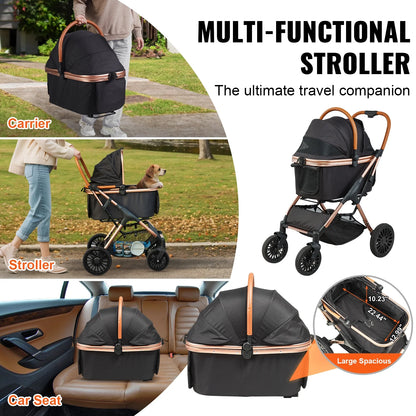 Pet Stroller 4 Wheels Dog Stroller with Brakes 66 Lbs Weight Capacity