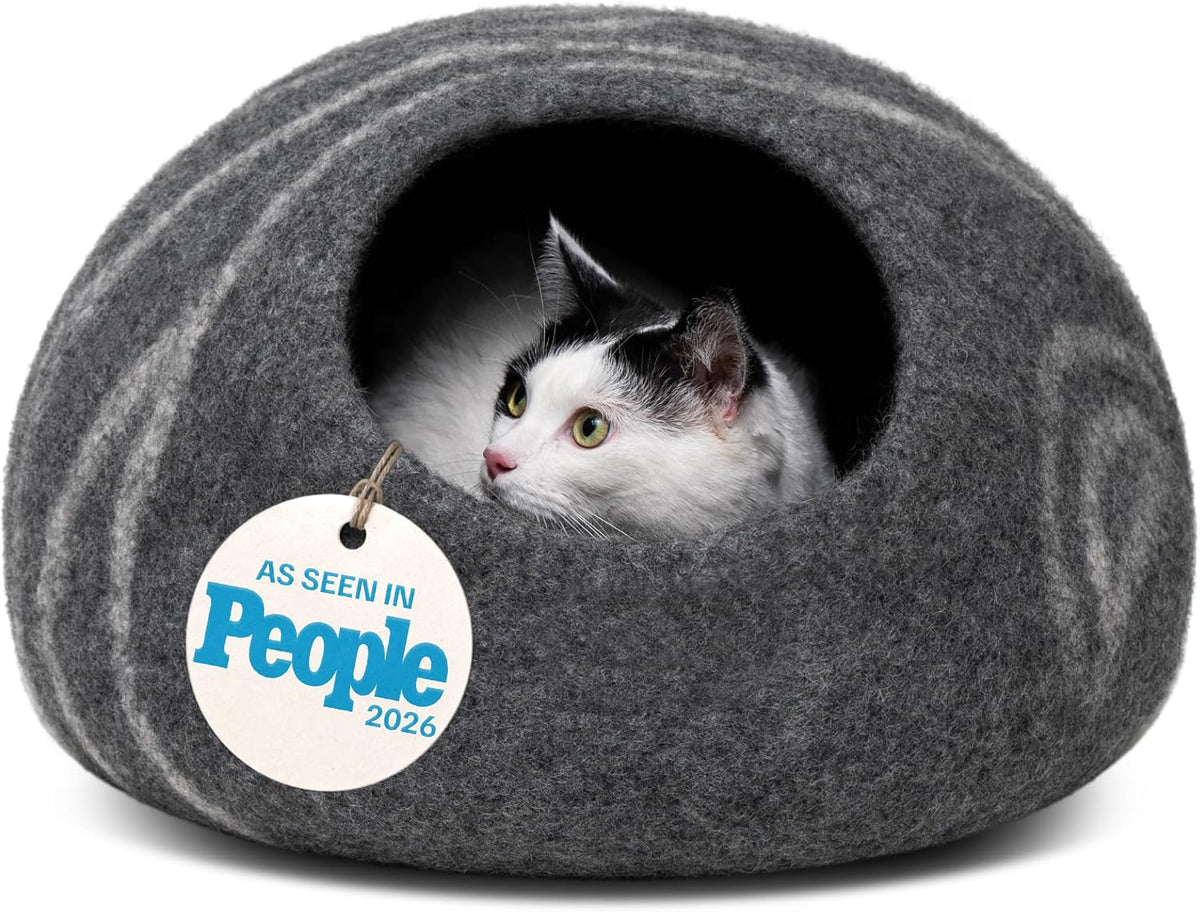 Cat Cave - Merino Wool Bed for Indoor Cats (Dark Gray, Medium)