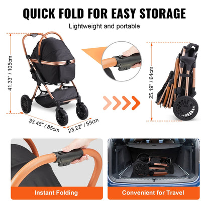 Pet Stroller 4 Wheels Dog Stroller with Brakes 66 Lbs Weight Capacity