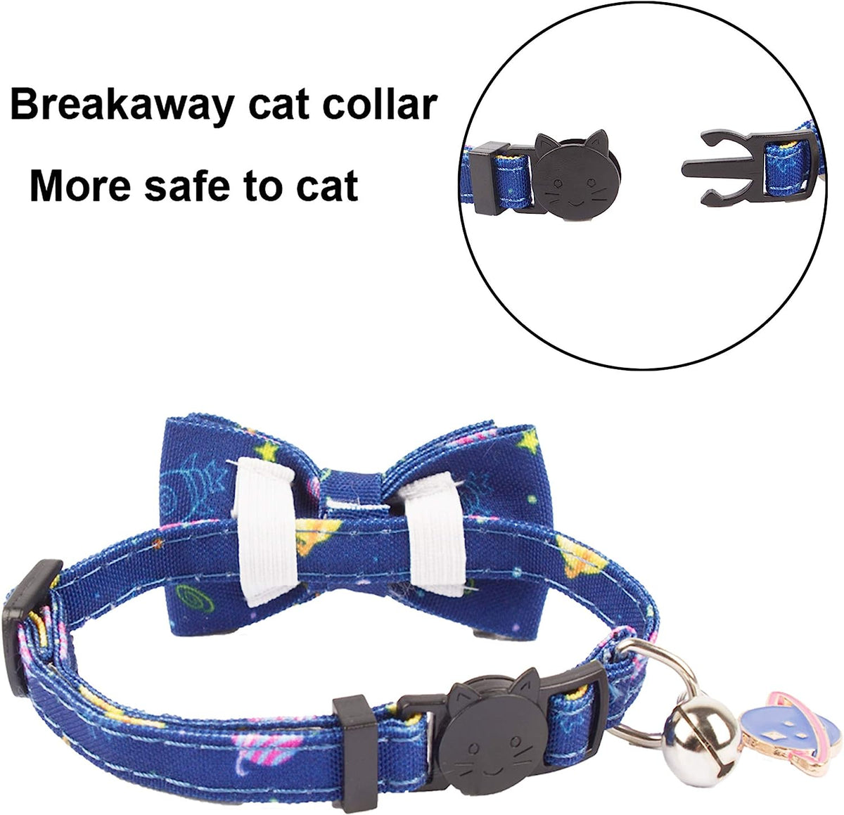 Dinosaur Cat Collar Set - Breakaway Design with Bow Tie and Bell - 2 Pack for Stylish Pets!