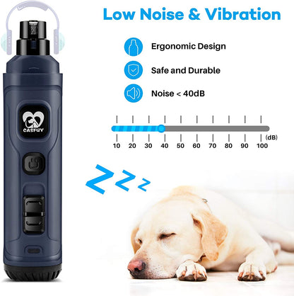 2-Speed Dog Nail Grinder with LED Light - Professional Quiet Electric Trimmer for All Breeds (Blue)