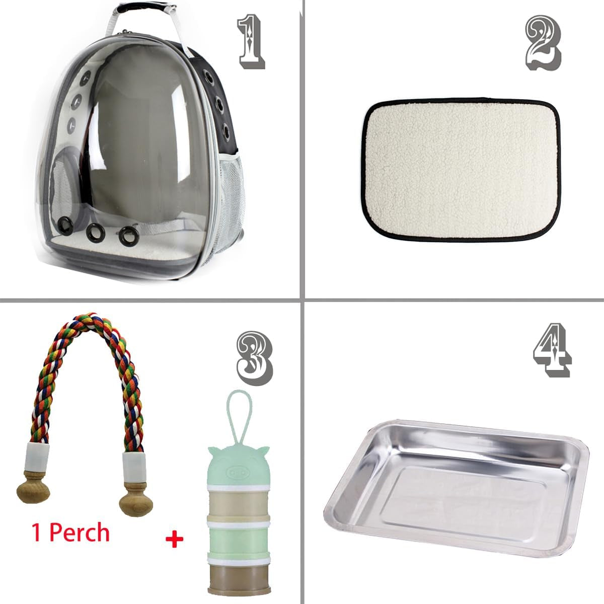 Clear Space Capsule Bird Travel Carrier Backpack - Perfect for Parakeets, Cockatiels, and Parrots with Metal Tray Feeder and Wood Perch
