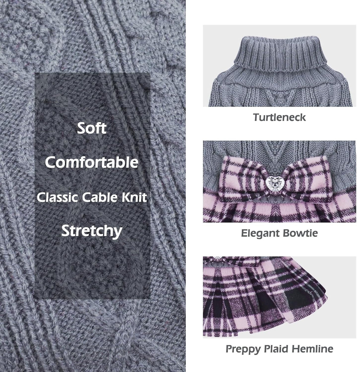 Dog Sweater Dress for Small Dogs Turtleneck Thick Knit Pullover