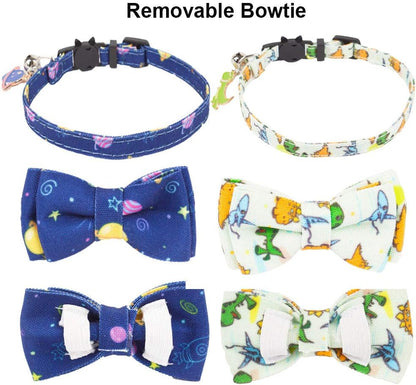 Dinosaur Cat Collar Set - Breakaway Design with Bow Tie and Bell - 2 Pack for Stylish Pets!