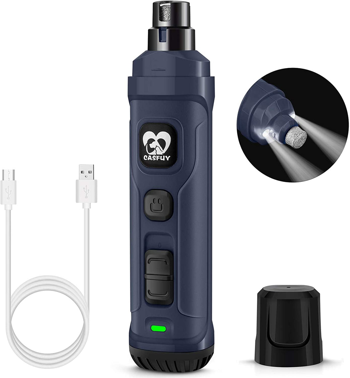 2-Speed Dog Nail Grinder with LED Light - Professional Quiet Electric Trimmer for All Breeds (Blue)