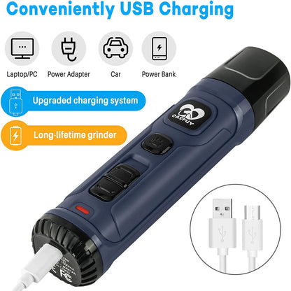 2-Speed Dog Nail Grinder with LED Light - Professional Quiet Electric Trimmer for All Breeds (Blue)