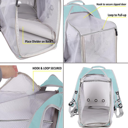 Square Back Extension Pet Backpack Carrier for Cat and Small Puppy up to 12 Pounds, Clear Space Capsule Astronaut Transparent Bubble Window Backpack to Carry and Transport Cat to Vet and Traveling